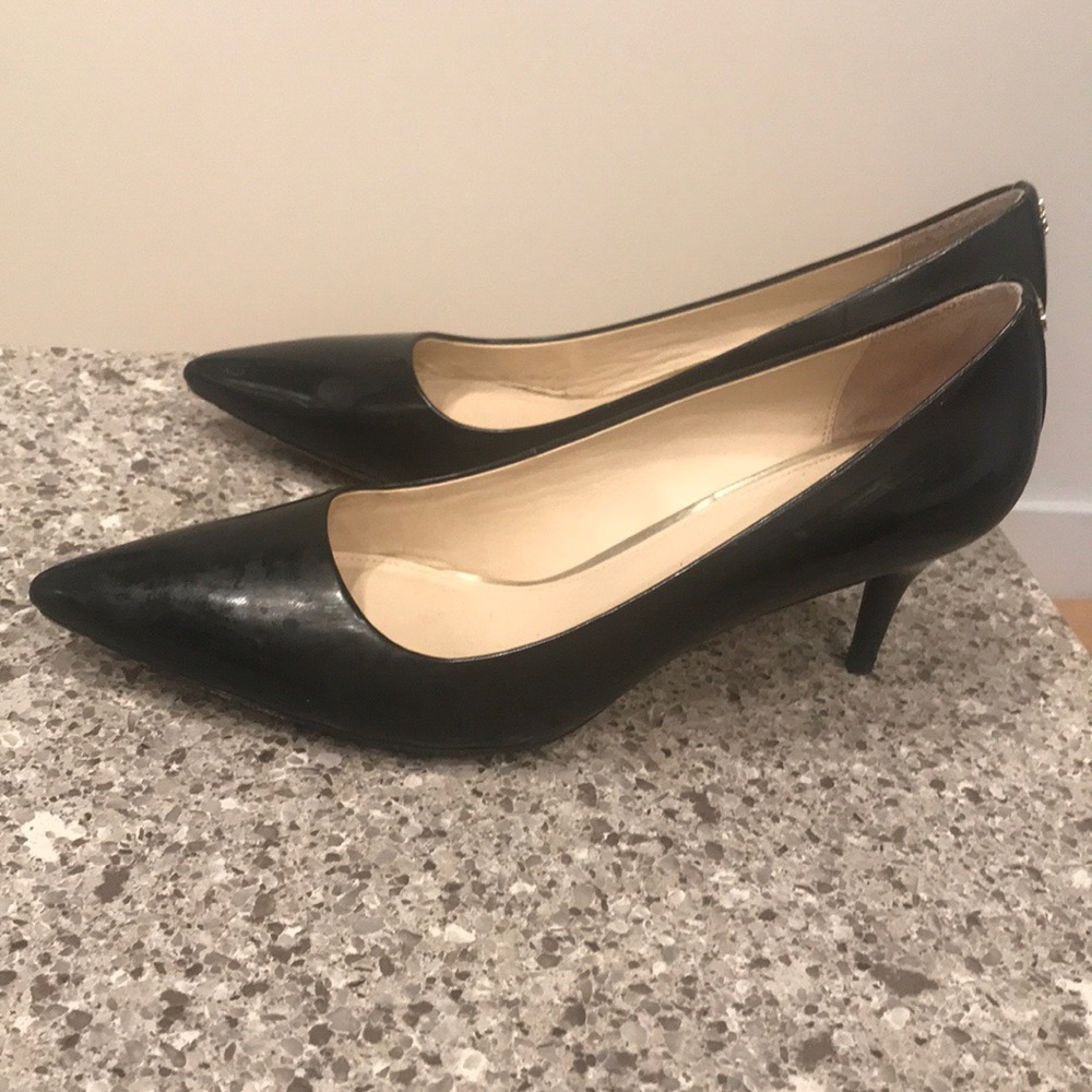 Black Leather Coach Pumps
